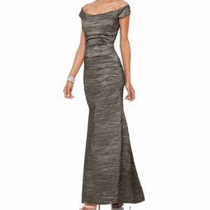 Grey crepe evening gown